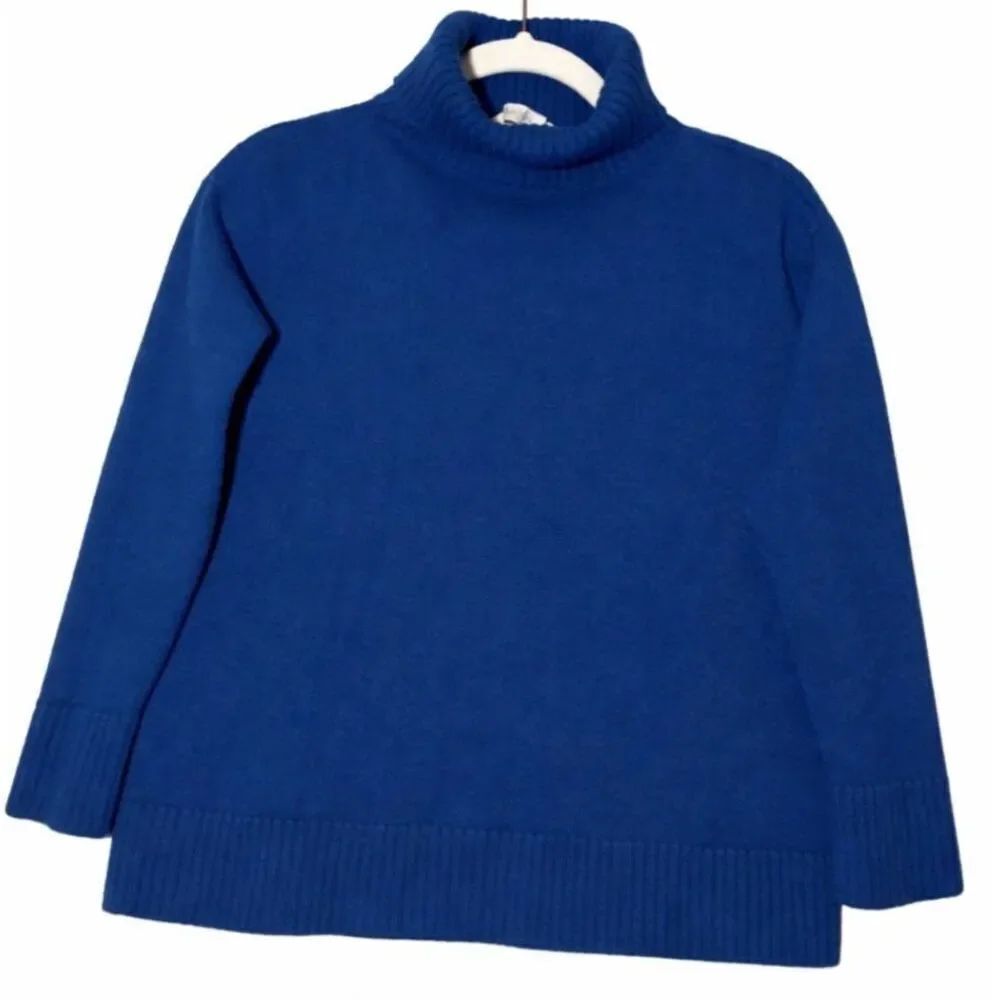 Max mara womens medium cobalt blue sweater boxy 3/4 spring summer turtleneck